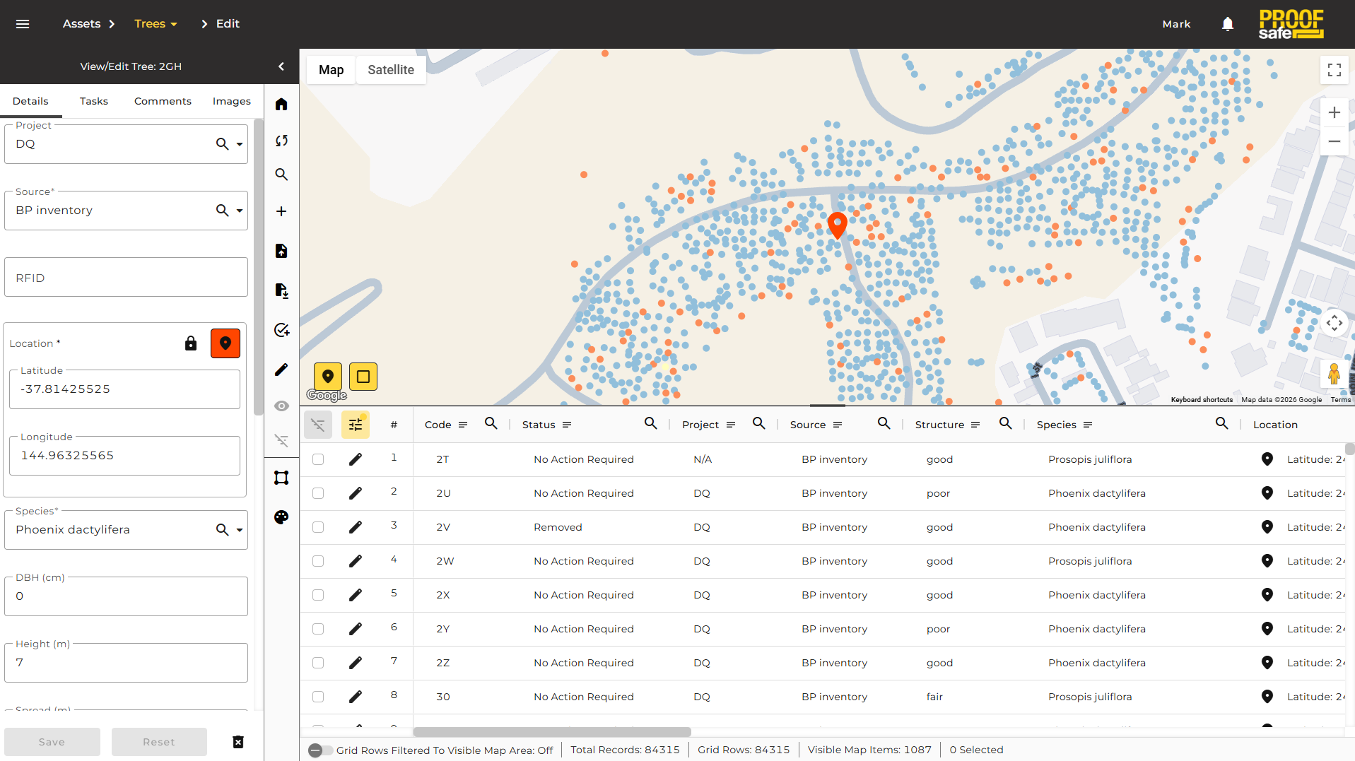 An Image of the Proofsafe Tree Inventory Page